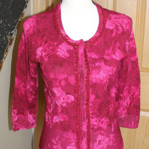 White House Black Market Pink Floral Knit Cardigan